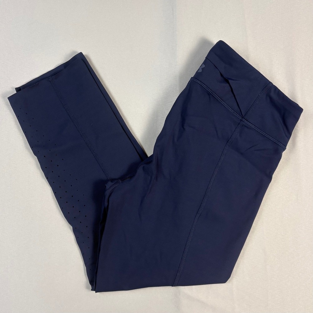Under Armour Womens Small Navy Blue Cropped Perforated Leggings Back Pocket